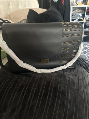 Black Studded Leather Top-Handle Women Handbag
